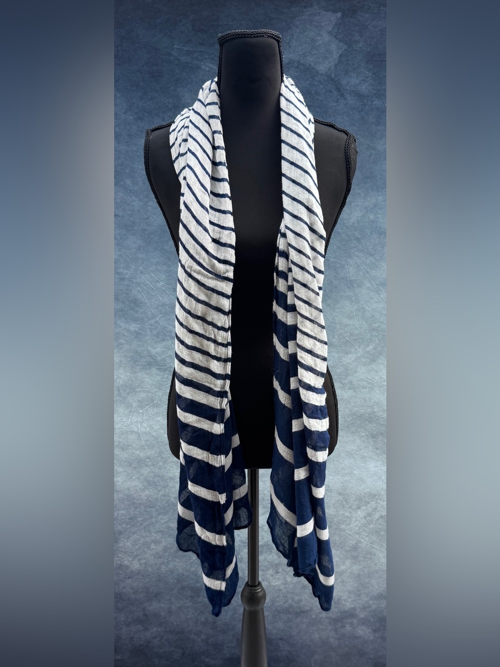 Source Unknown Navy and White Striped Lightweight Scarf